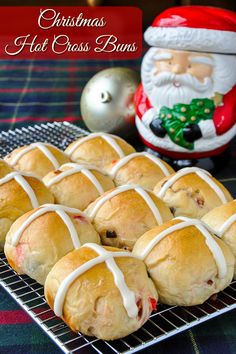 christmas hot cross buns on a cooling rack