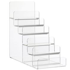 three clear acrylic shelves with one shelf on each side