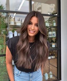 Hair With Natural Highlights, Chocolate Brunette Hair Color, Chocolate Brunette Hair, Dark Brown Hair Balayage, Hair Color For Brown Skin, Brown Hair Color Shades, Brown Hair Inspiration, Brown Hair Looks, Bronde Balayage