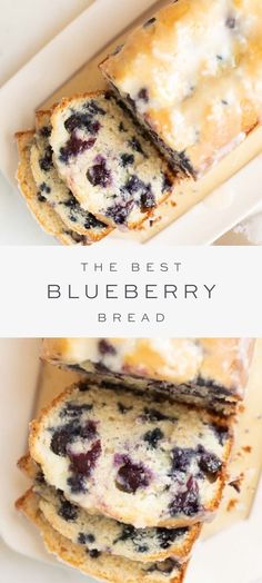 the best blueberry bread is made with fresh blueberries and cream cheese on top