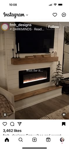 an instagram page with a fireplace in the middle