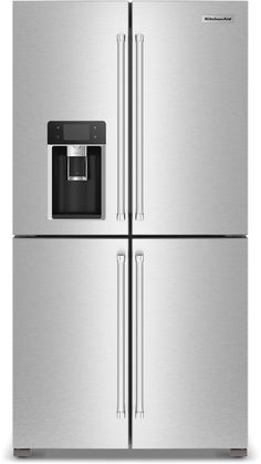 a stainless steel refrigerator with ice and water dispenser