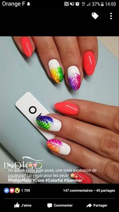 Summer colorful nails Funky Nail Art Spring, Colorful Nails, Gel Nail Colors, Bright Nails, Nails Summer, Neon Nails, Beach Nails, Easy Nail Art, Perfect Nails