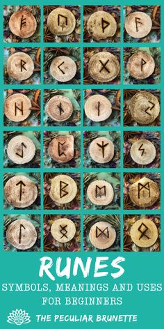 an image of some type of alphabets and numbers on wood slices with the words runes