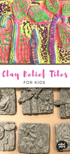 clay relief tiles for kids to use in their art projects, including the words clay relief tiles