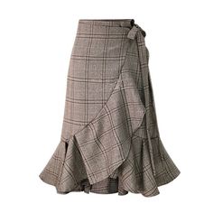 Plaid Pleated Hem Ruffles Irregular Bottom Skirt - Uniqistic.com Elegant Work Wear, Long Pleated Skirt, Classy Skirts, Midi Wrap Skirt, Pleated Long Skirt, Fishtail Skirt, England Fashion, Mermaid Skirt, Midi Skirt Pencil