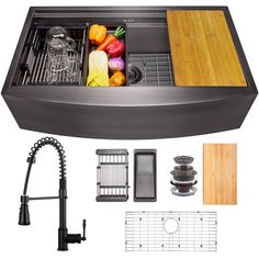 All-in-One Matte Black Finished Stainless Steel 33 in. x 22 in. Farmhouse Apron Mount Kitchen Sink with Faucet - Super Arbor Farmers Sink, Apron Kitchen Sink, Matte Black Faucet, Copper Kitchen Sink, Black Kitchen Sink, Wash Room, Apron Sink Kitchen, Farmhouse Apron, Black Faucet