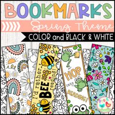 the bookmarks coloring theme for color and black and white is featured in this image