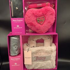 Brand New In Box 2 Juicy Couture Purse Sets In Gift Boxes One Hot Pink Sherpa Heart Shaped Crossbody With An Embossed Card Holder & One Light Pink Mini Tote With A Coin Purse Ready To Gift No Wrapping Needed Same/Next Day Shipping Barbie Lifestyle, Juicy Couture Baby, Pink Sherpa, Faux Fur Bag, Steve Madden Purse, Handbag Outfit, Fur Bag