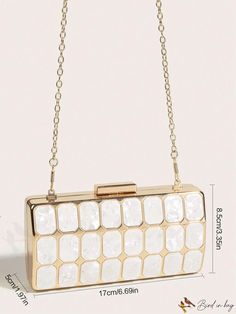 BirdinBag - Geometric Pattern Mini Box Bag with Chain Strap Rectangular Metal Shoulder Bag With Chain Strap, Chic Metal Rectangular Shoulder Bag, Chic Rectangular Metal Shoulder Bag, Chic Metal Bags As Gifts, Formal Rectangular Shoulder Bag With Chain, Rectangular Box Bag With Chain, Chic Metal Clutch Bag, Rectangular Metal Bag With Chain Strap, Metal Clutch With Chain Strap