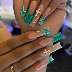 French Tip Nails Trendy, Nails Fancy, Nails Marble, Custom Nails, Nails Gold, Green Nail Designs, Girly Acrylic Nails, French Acrylic Nails, Party Nails