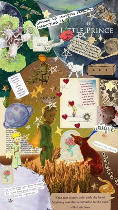 an altered collage with pictures and words on it's side, including the princess