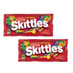 two skittles candy bars on white background