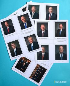 six photos of men in suits and ties on a blue background with the caption's above them