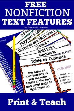 Nonfiction text features are important to teach. They are a powerful comprehension tool to add to grade level nonfiction text. These interactive notebook activities will help your students learn to use the power of nonfiction text features to find information. Join my e-mail list today, and add this powerful comprehension tool to your teaching tomorrow! Text Features First Grade, Fiction Text Features, Nonfiction Text Features, Teacher Freebies, Elementary Learning, Teaching Third Grade, Text Structure