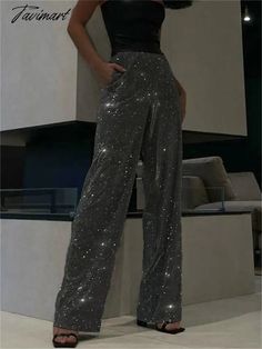 Tavimart New Women's Fashion Sparkly Pants Evening Club Luxury Straight Leg Trousers Partywear High waist Sequined Glitter Pants Glitter Outfits, Sparkly Pants, Eras Outfits, Glitter Pants, Club Luxury, Silver Pants, Concert Fits, Small Sweater, Medium Dress