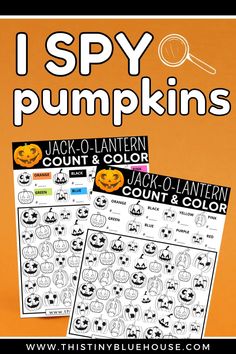 i spy pumpkins printable worksheet for kids to learn how to spell