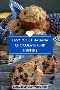 banana chocolate chip muffins with text overlay