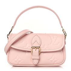 This is an authentic LOUIS VUITTON Empreinte Monogram Nano Diane in Pink Opale. This chic shoulder bag is crafted of oversized Louis Vuitton monogram embossed on grained calfskin leather in light pink. The bag features a leather strap handle, an optional adjustable leather shoulder strap, and polished gold-toned hardware. The front flap opens with a magnetic faux buckle to a matching microfiber interior. Louis Vuitton Empreinte, Oversized Bag, Versace Bags, Dior Jewelry, Wallet Fashion, Hobo Handbags, Luxury Accessories, Bag Straps, Authentic Louis Vuitton