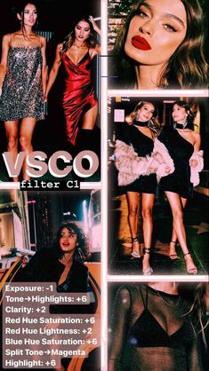 several photos of women in different styles and colors, with the words v - sco written