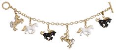 Equestrian Charm Bracelet Gold Plated Metal Alloy Set With Enamel     *    Meticulously crafted and hand finished to the highest standard, our products at Ari D. Norman are designed and made in Britain. Our gold plated metal alloy equestrian bracelet with enamel horse charms is ideal given as a gift for a memorable event, occasion or a milestone birthday. Featuring detailed small enamel horse charms, this gold plated bracelet has been crafted by our expert British craftsmen to create luxury jewe Horse Charm Bracelet, Equestrian Bracelet, Infinity Charm Bracelet, Charm Bracelet Gold, Horse Bracelet, Vintage Silver Jewelry, Equestrian Jewelry, Infinity Charm, Silver Horse