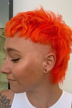 Orange Mullet, Orange Hairstyle, Shaved Sides Mullet, Female Mullet, Mullet Cut