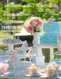 a magazine cover with cakes and cupcakes on the table in front of it