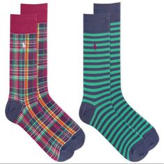 Pack Of One Pair Of Plaid Dress Socks And One Pair Of Stripe Dress Socks Imported Embroidered Pony Material & Care Pair 1: Polyester/Cotton/Nylon/Spandex, Exclusive Of Decoration; Pair 2: Cotton/Nylon/Polyester/Spandex, Exclusive Of Decoration Ds80prl47xz Fitted Multicolor Cotton Socks, Ralph Lauren Summer, Ralph Lauren Plaid, Summer Plaid, Ralph Lauren Dress, Stripe Dress, Dress Socks, Plaid Dress, Tartan Plaid