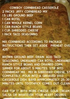 the recipe for cowboy cornbread casserole