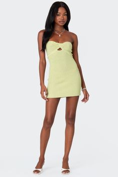 Mini dress Strapless fit Twist front design Front keyhole cutout Knit fabric Acrylic Model wears size S Model height is 5'9 Item care: Hand wash Easter Dresses For Women, Mini Dress Strapless, Slim Fit Cargo Pants, Neon Dresses, Olive Green Dresses, Cotton Linen Dresses, Swimwear Dress, Swimsuit Dress, Jeans Kids