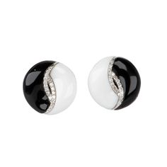 14K White Gold Black and White Onyx Earrings with Diamond R3216 Aurora Designer