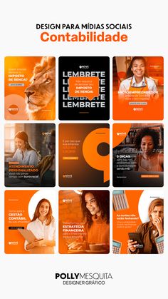 an orange and white flyer with many different images on it, including the words'design para