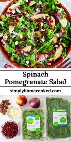 spinach pomegranate salad with apples and other ingredients