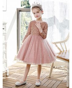 Buy pink tulle bling sequins ballgown girls formal party dress with long sleeves at wholesale price online. Free shipping and pro custom service since 2009. Toddler Girl Party Dress, Pink Long Sleeve Ball Gown For Prom, Long Sleeve Tulle Ball Gown For Prom, Glitter Tulle Pageant Dress For Prom Season, Long Sleeve Princess Dress For Dress-up, Elegant Long Sleeve Pink Princess Dress, Princess Glitter Tulle Pageant Dress For Prom Season, Pink Long Sleeve Princess Dress For Dress-up, Princess Style Glitter Tulle Pageant Dress For Prom