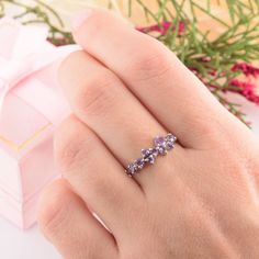 Unique silver amethyst cluster wedding band, Womens cluster wedding band, Womens amethyst silver ring, Cluster engagement ring WE OFFER UNLIMITED PERIOD INSTALLMENTS PLAN This is a beautiful, stunning, feminine ring that works well for all occasions, styles, and ages. You will love it! Ring information: Stones: Amethyst Approximate size: 3.0mm (1 stone) Approximate size: 2.5mm (3 stones) Approximate size: 2.0mm (5 stones) Metal type: Silver Metal stamp: 925 sterling silver Installment Payments W Lavender Brilliant Cut Rings For Gift, Lavender Amethyst Cubic Zirconia Ring, Lavender Amethyst Ring In Cubic Zirconia, Lavender Crystal Promise Ring, Purple Cluster Ring For Weddings, Fine Jewelry Style, Dainty Purple Amethyst Wedding Ring, Purple Half Eternity Ring For Anniversary, Elegant Purple Cluster Amethyst Ring, Dainty Purple Amethyst Ring For Wedding