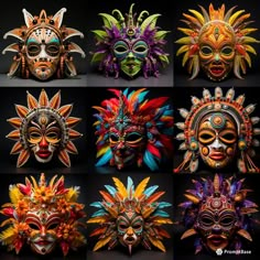 many different colored masks are shown together