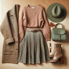 Style At Work, Loose Fitting Professional Clothes, Business Casual Cute Outfits For Women, Office Outfits Autumn 2024, Apron Outfit Style, How To Style Puff Sleeve Dress, 20 Something Fashion For Women, Cream Skirt Winter Outfit, Outfits With Beige Sweater