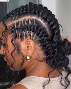 40 Butterfly Stitch Braids Hairstyles To Try In 2024 Corn Rolls With Knotless Braids, Habesha Hairstyles, Boho Cornrows, Cornrows Braids For Black Women, Two Braid Hairstyles