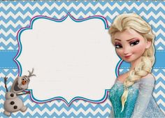 an image of a frozen princess with a snowman on it's side and a blue chevron background