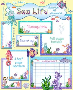 the sea life calendar is shown in purple and blue colors, with an ocean theme on it