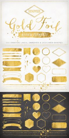 the gold foil stickers are shown in three different colors and sizes, including one for each