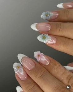 Floral Nail Design, 3d Flower Nails, Milky Nails, Change Of Seasons, Spring Acrylic Nails, Flower Nail Designs, Floral Nail