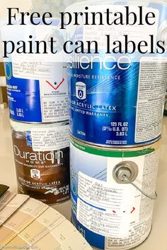 two paint cans with the words free printable paint labels on them