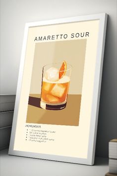 Amaretto Sour Print with recipe | Bar Cart | Home Deco Ameretto Sour, Amaretto Sour Recipe, Amaretto Sour Cocktail, Sour Cocktail