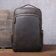 This men’s leather backpack for laptop has large capacity to fit a 17-inch laptop,features a back belt that slips over luggage handles.Stack this large capacity backpack on your wheeled luggage to free your shoulder or hands while carrying heavier stuff.     ITEM FEATURES - 2 x Main Compartments 
- 1 x Front Compartment 
- 1 x Laptop Compartment 
- 1 x Front Zipper Pocket 
- 1 x Back Zipper Pocket 
- 1 x Interior Zipper Pocket 
- 2 x Slot Pockets 
- 2 x Elastic Side Pockets 
- Genuine Leather & Leather School Backpack, Leather Travel Backpack, Leather Backpack For Men, Leather Laptop Backpack, Travel Rucksack, Hiking Bag, Leather Rucksack, Vintage Leather Bag, Leather Laptop