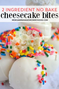 two ingredient no bake cheesecake bites with sprinkles