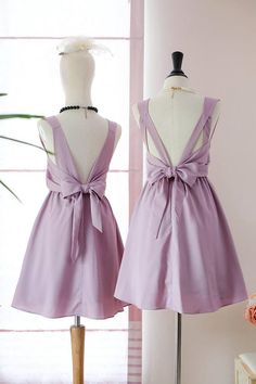 Summer Party Dress With Satin Bow, Mini Bridesmaid Dress With Bow, Bridesmaid Mini Dresses With Bow, Pink Bridesmaid Dress With Bow Tie Back, A-line Wedding Dress With Bow Straps, Party Mini Length Backless Dress With Bow Tie Back, Summer A-line Bridesmaid Dress, Summer Prom Dress With Satin Bow, Backless Party Dress With Bow