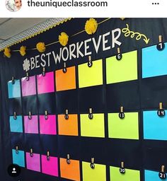 a colorful bulletin board with the words best work ever written on it and hanging from pegs