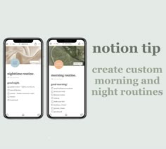 two cell phones with the text'motion tip create custom morning and night routines '