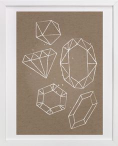 three diamonds are drawn in white ink on brown paper, and the image is framed